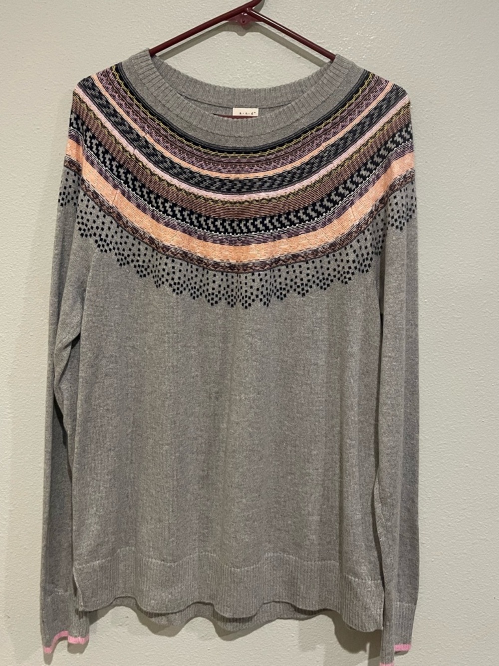a new day Gray Crewneck Sweater with Pink and Purple Yoke